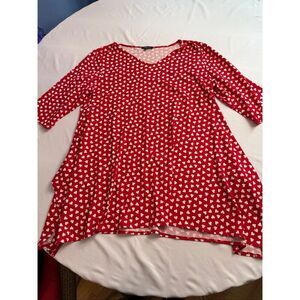 Vikki Vi Red White Heart Slinky Lagenlook Tunic Top Plus Size 1X